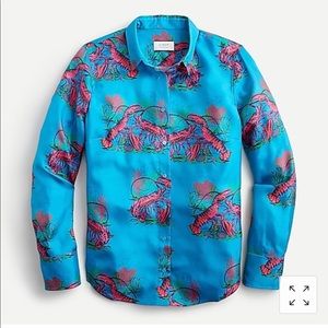 J Crew Collection silk twill shirt lobster print